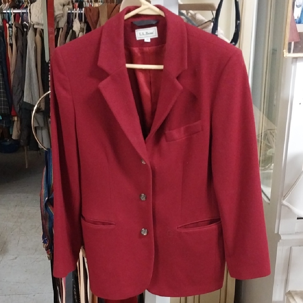 Vintage L.L. Bean Women's Classic Wool Cashmere Blend Burgundy Blazer